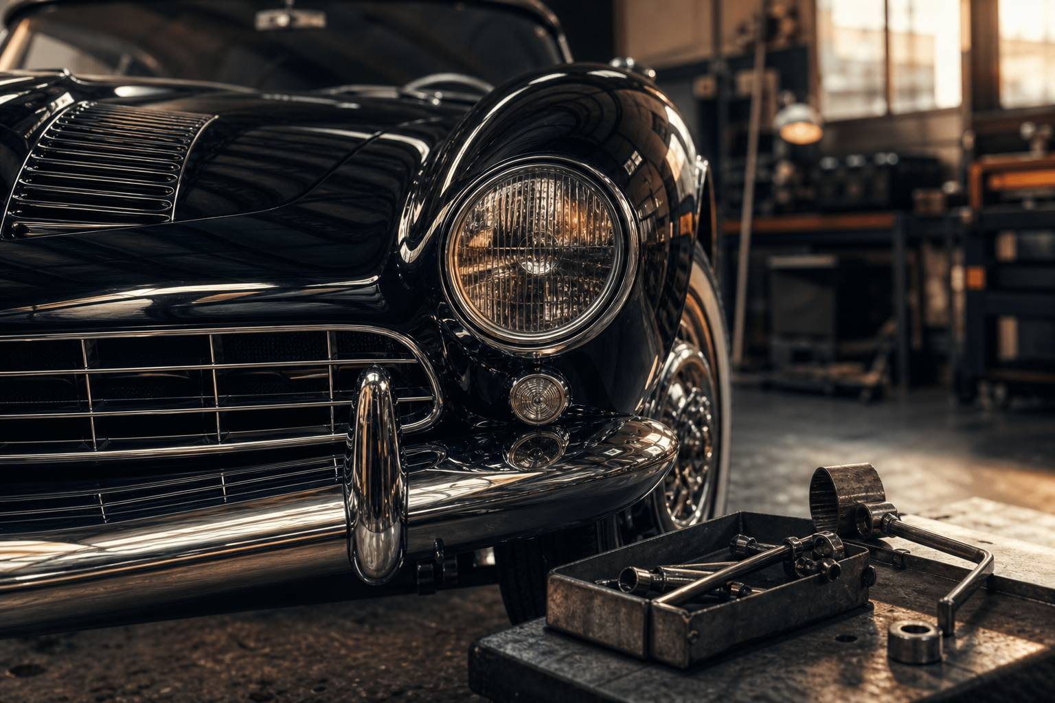 Atelier de restauration d une BMW 507 de collection
