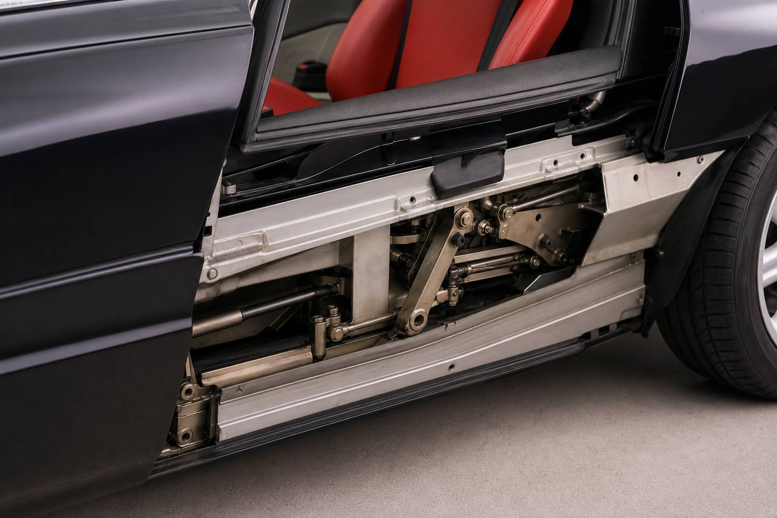 Detail du mecanisme de portes coulissantes de BMW Z1