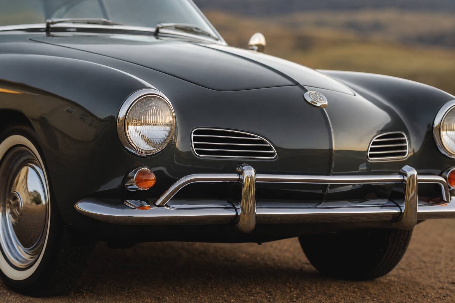 Detail des phares avant et de la calandre de Volkswagen Karmann-Ghia